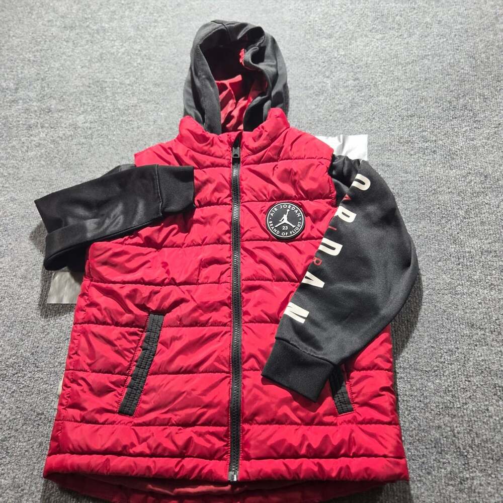 Jordan Twofer Puffer Jacket Red Black 6-7 Yrs Large